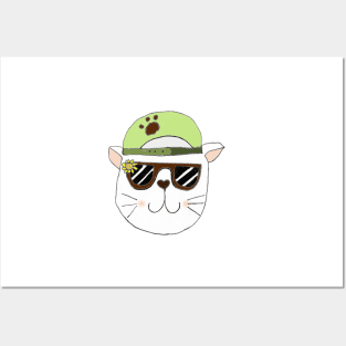 Cat with glasses and cap Posters and Art